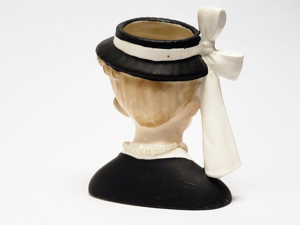 Vintage NAPCO Lady Head Vase Dressed in Black C2633C  - c 1956