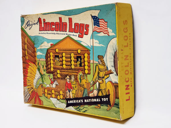 Vintage Original Lincoln Logs Set 3-LF With Original 4 Page Design Book