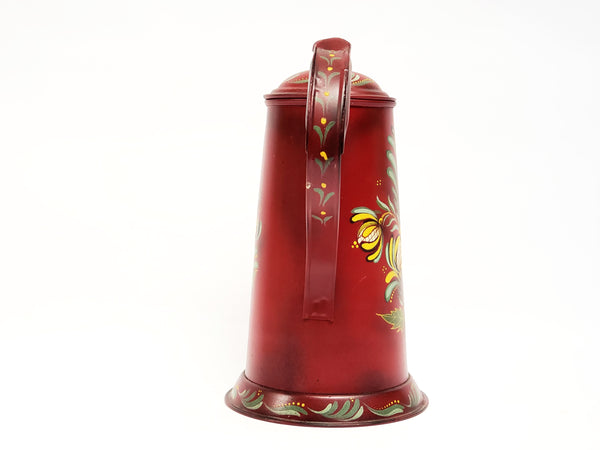 Americana Red Toleware Gooseneck Coffee Pot - Signed and Dated by Nancy Capuano 2012