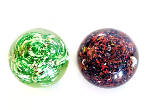 Pair of Round Colorful Art Glass Paperweights