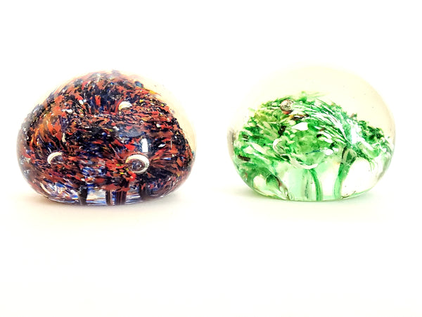Pair of Round Colorful Art Glass Paperweights