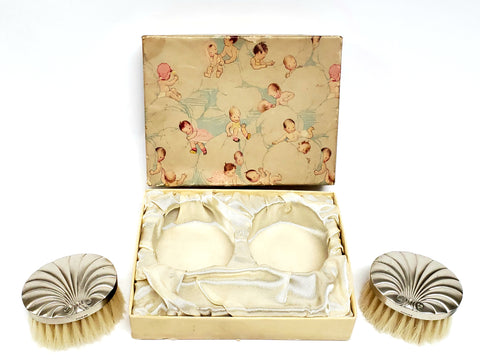  Sterling Silver Art Deco Baby Brush Set With Original Box ~ 1930's - 1940's