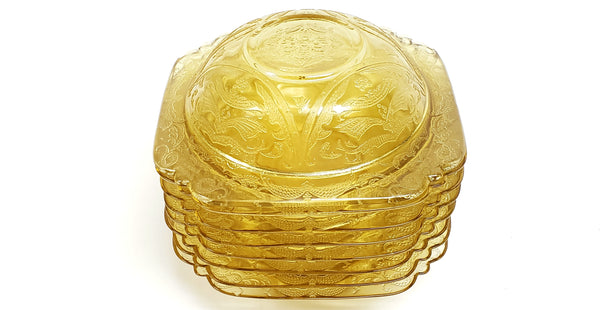 Madrid Amber Depression Glass Rimmed Soup Bowls Set of 8 by Federal Glass
