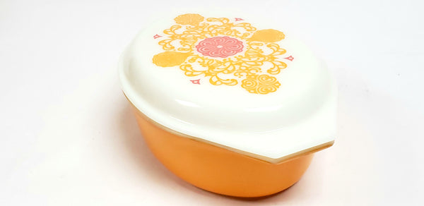 Pyrex "Seville" Opal-Ware 2 1/2 Qt. Casserole Dish # 045 Tangerine-Orange with Pink