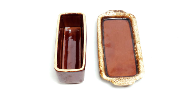 Hull "Brown Drip" Mirror Brown Butter Dish with Lid USA