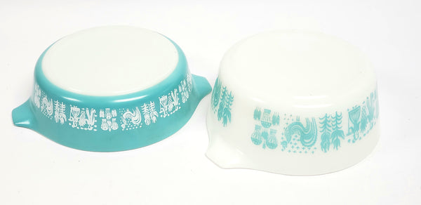 Pyrex Amish "Butterprint" Turquoise & White Casserole Dishes with Lids  471 & 472