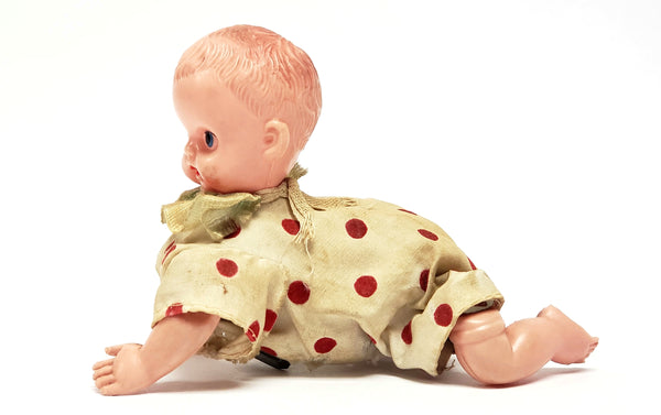 Vintage Mechanical Wind-up Crawling Baby Toy Collectible c. 1930-1950's