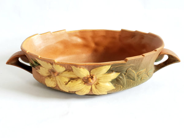 Roseville Clematis Open Oval Double Handled Console Bowl 458-10 - c. 1944