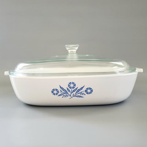 Corning Ware Casserole Dish with Glass Lid 10 inch BLUE CORNFLOWER c. 1966-1969