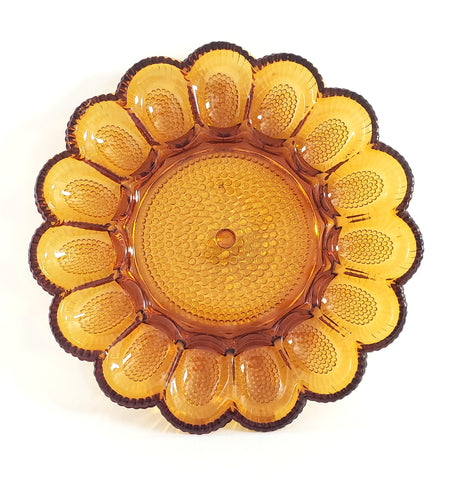 Vintage Amber Hobnail Glass Deviled Egg Serving Dish by Indiana Glass