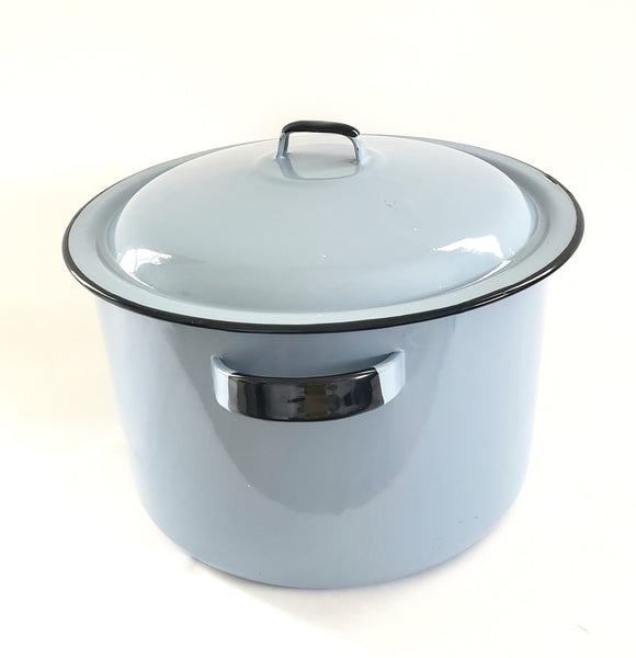 Large Vintage Powder Blue Enamelware Stock Pot, 11 Quart - French Country Accent