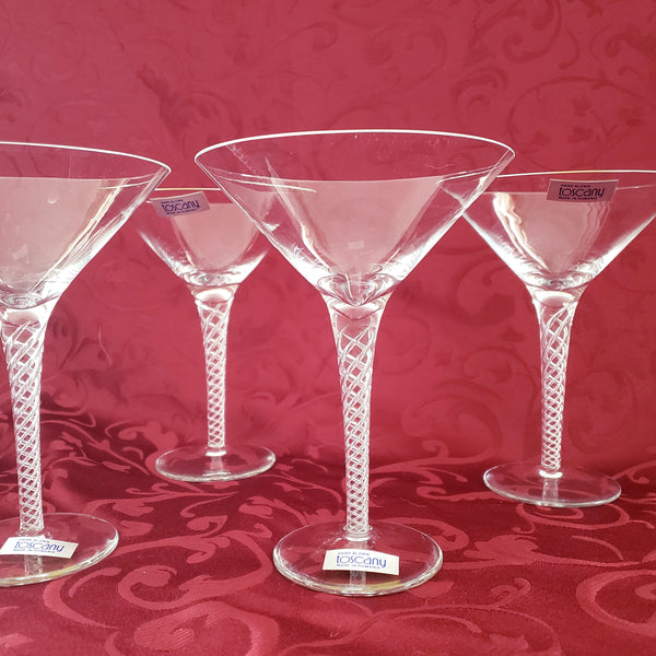 Toscany Martini Glasses - Hand Blown Air Twist Stem - Set of 4 - Made in Romania