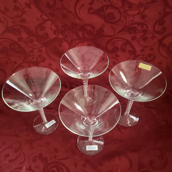 Toscany Martini Glasses - Hand Blown Air Twist Stem - Set of 4 - Made in Romania