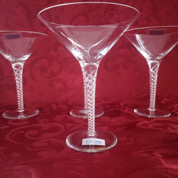 Toscany Martini Glasses - Hand Blown Air Twist Stem - Set of 4 - Made in Romania