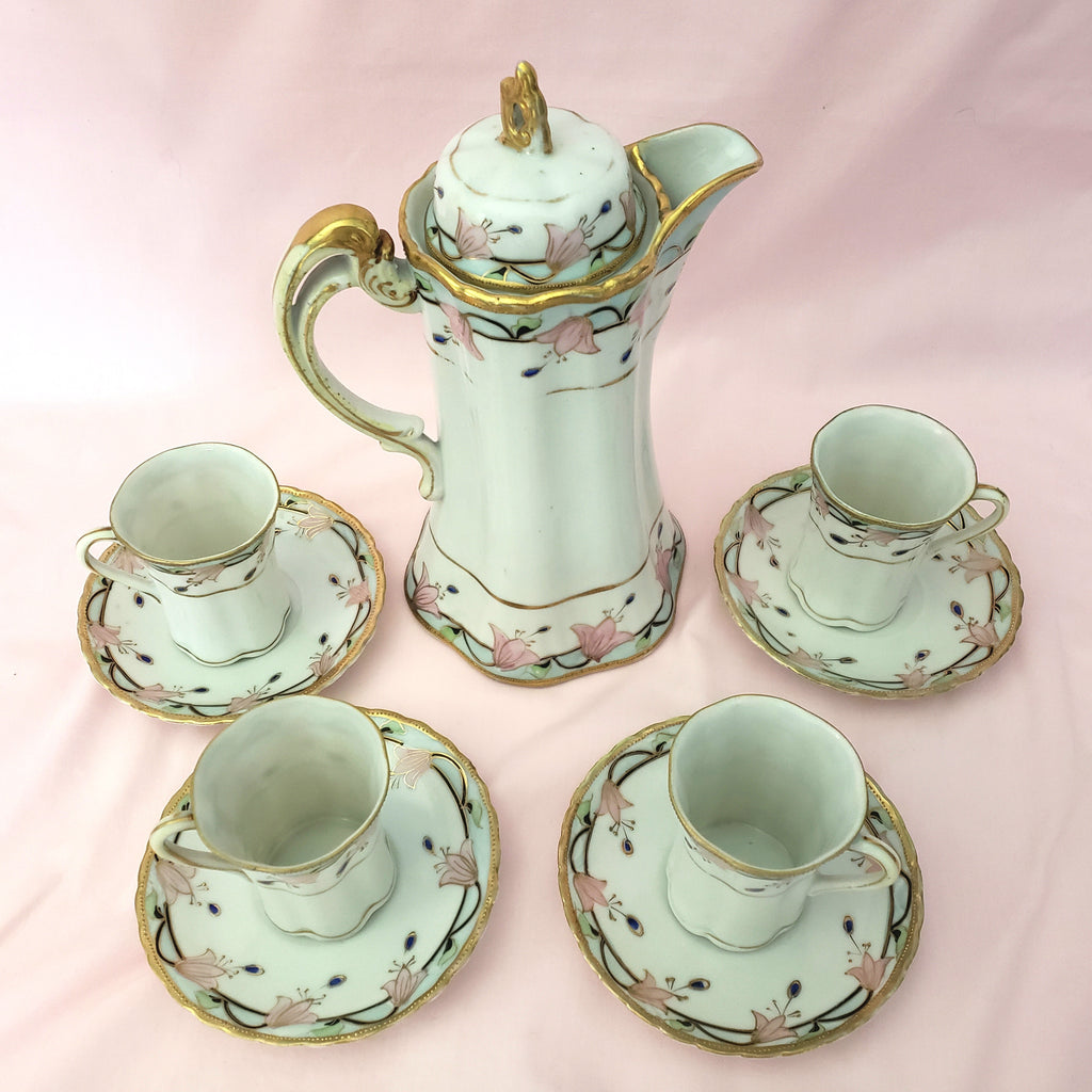 Antique Nippon Chocolate Pot Set with 4 Cups and Saucers Pink Floral –  Zsinta