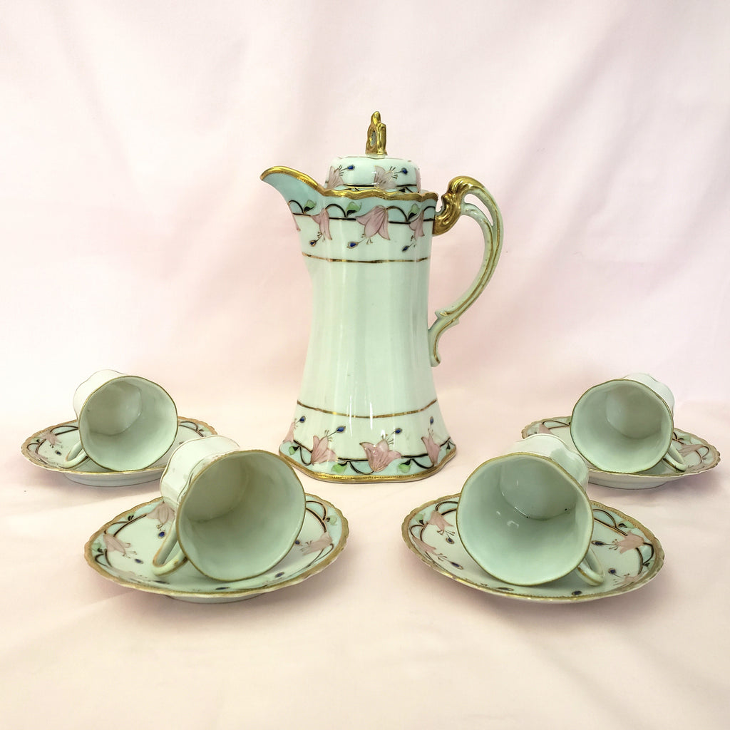 Antique Nippon Chocolate Pot Set with 4 Cups and Saucers Pink Floral –  Zsinta