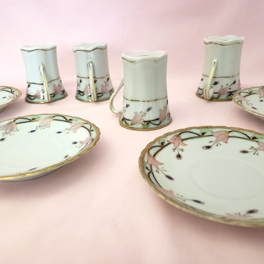 Antique Nippon Chocolate Pot Set with 4 Cups and Saucers Pink Floral –  Zsinta