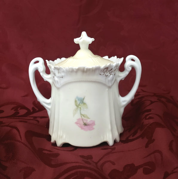 RS Prussia Sugar Bowl with Matching Lid Roses in Basket